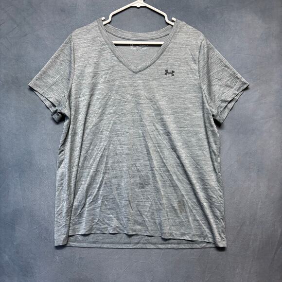 Under Armour HeatGear Gray V-Neck Tee 1X Plus Size Activewear Shirt Gorpcore Gym - Picture 1 of 11